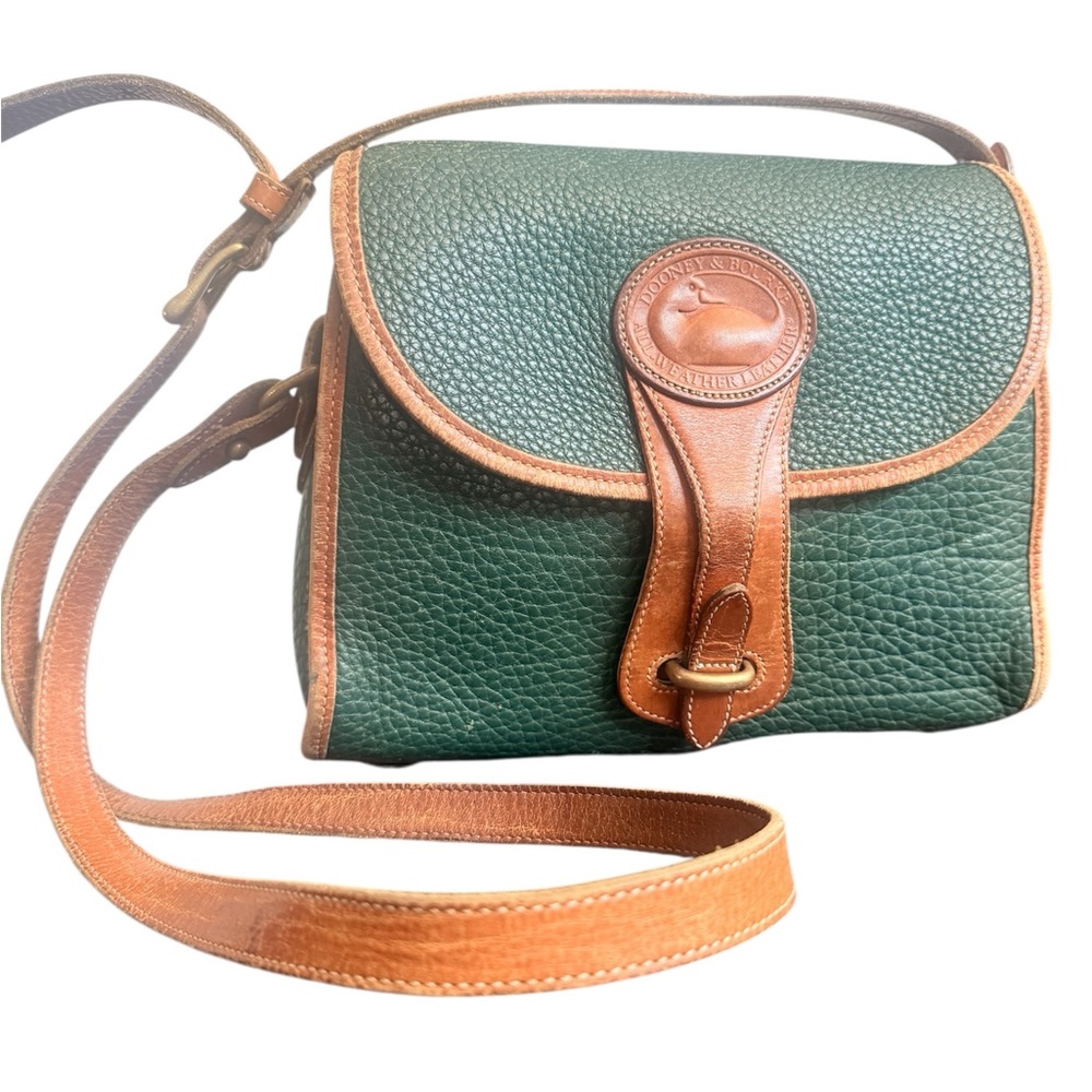 Vintage Dooney &Bourke Essex All Weather Leather Pebbled Green/Tan Crossbody Bag